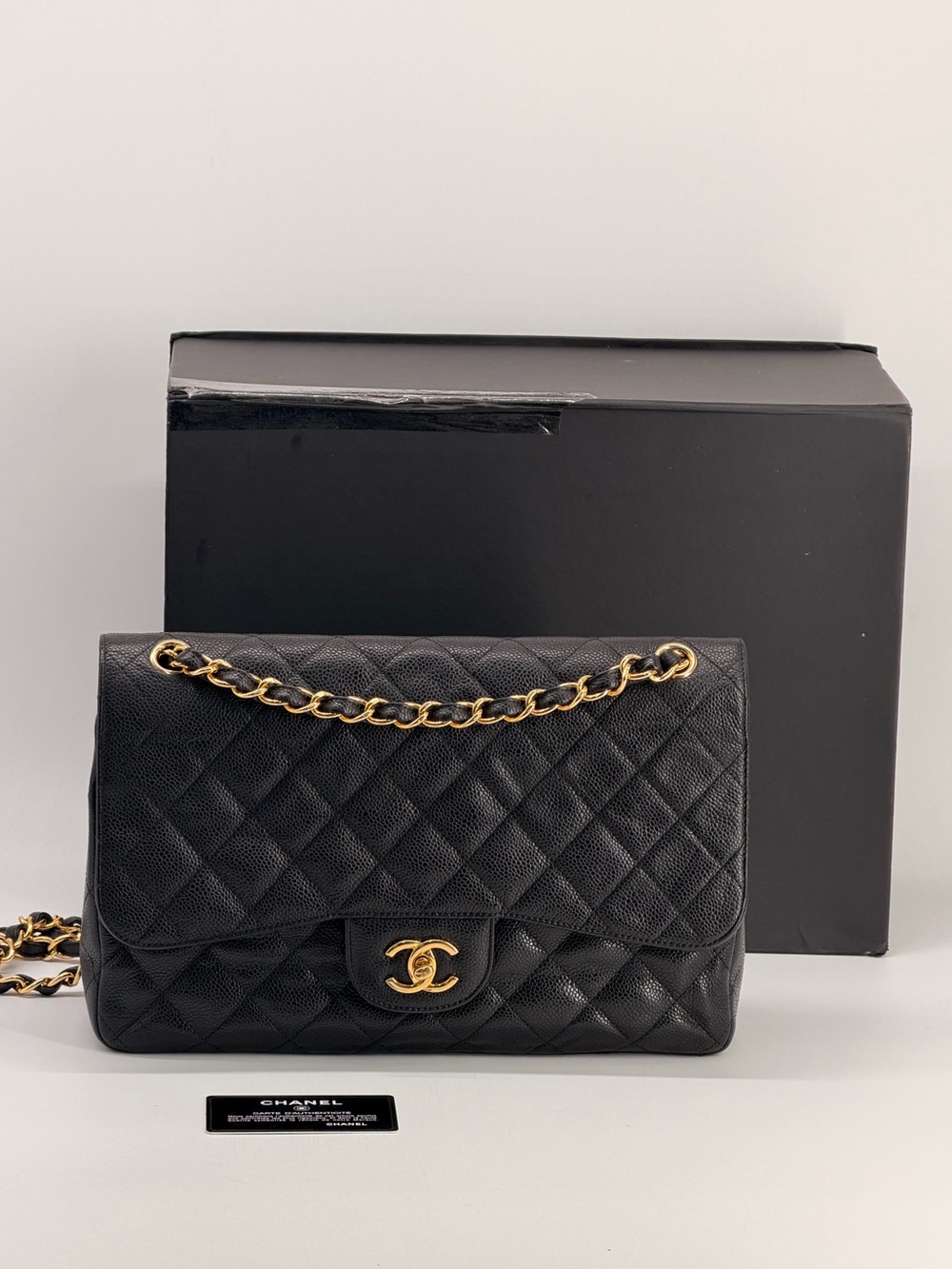 Chanel Caviar Jumbo Double Flap Black Shoulder Bag Gold Hardware